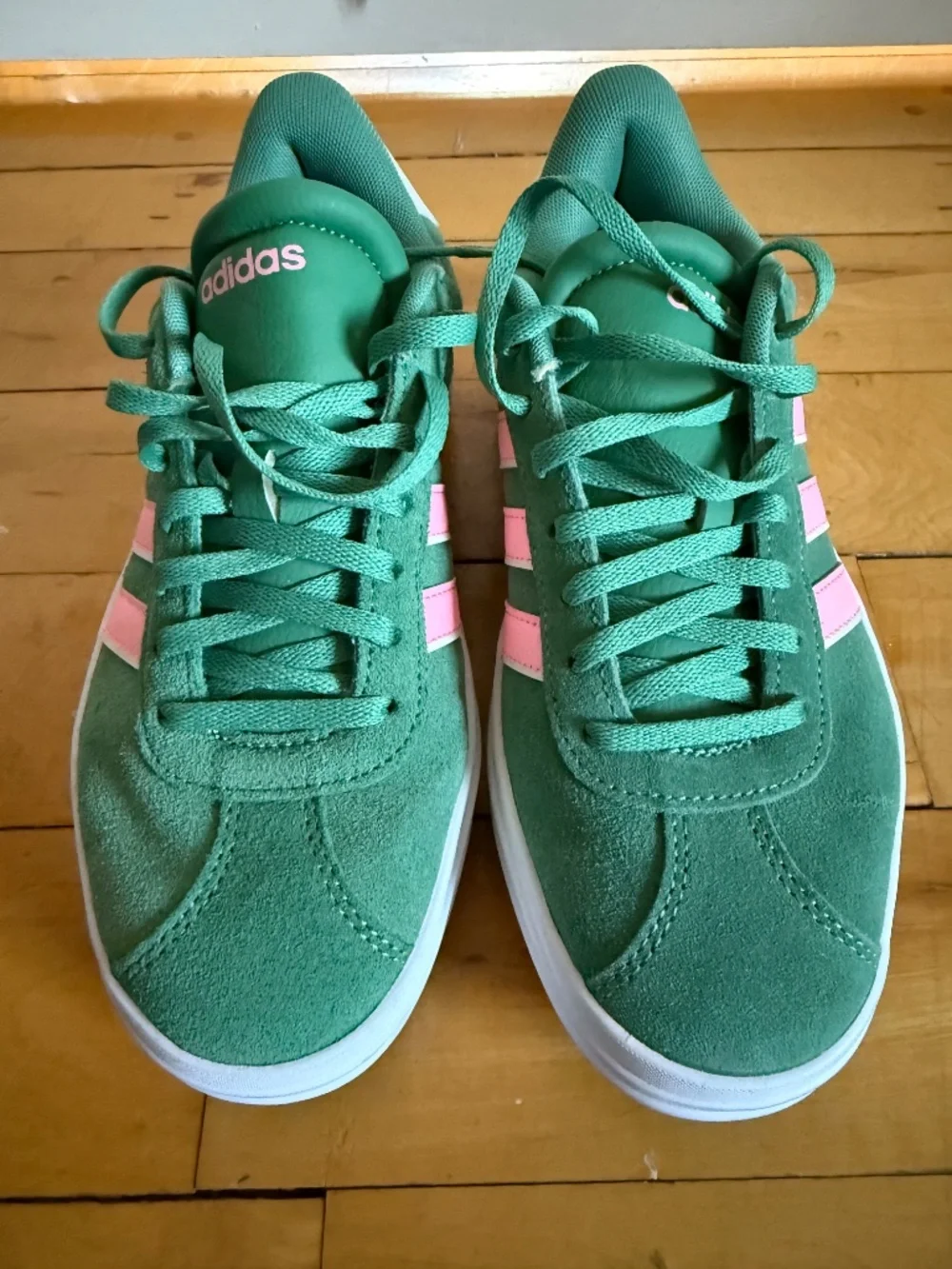 Adidas VL Court Green Suede Pink Stripe Sneakers Women's 7 - Picture 1 of 5